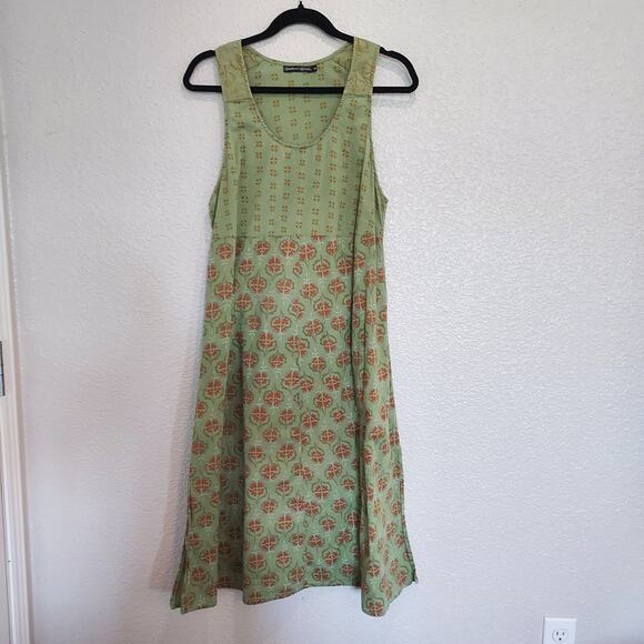 Gudrun Sjöden Dresses & Skirts - Gudrun Sjoden Moss Green Orange Floral Boho Sleeveless Scoop Neck Dress Size M